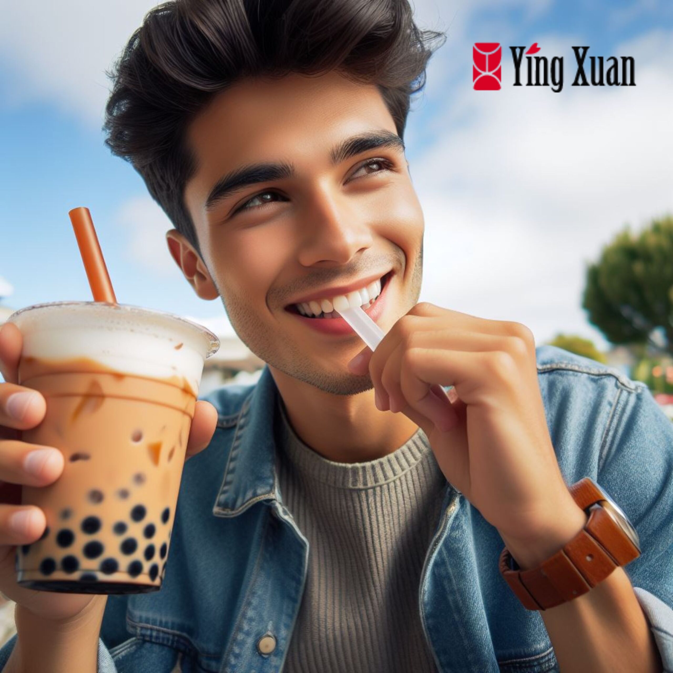 Enjoying the boba tea